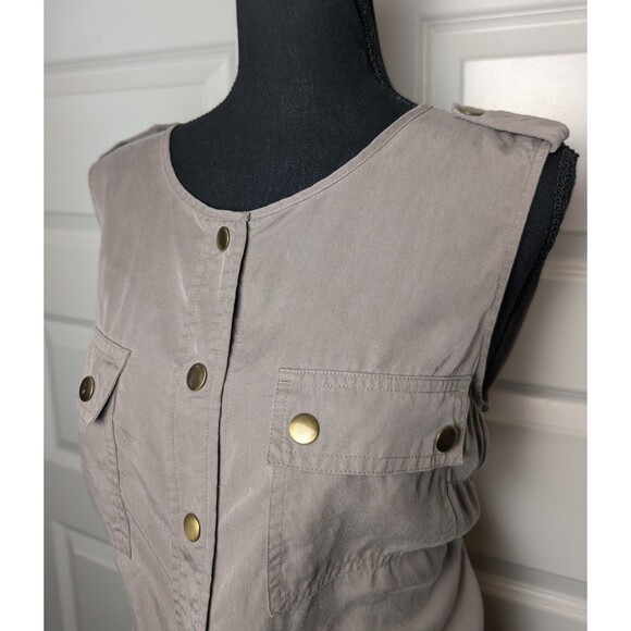 Banana Republic Size 10 Shirt Dress Snap Buttons Taupe Lyocell Utility Safari - Picture 4 of 8